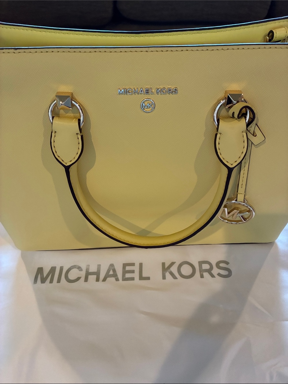 Michael Kors Yellow Saffiano Satchel with MK Charm
